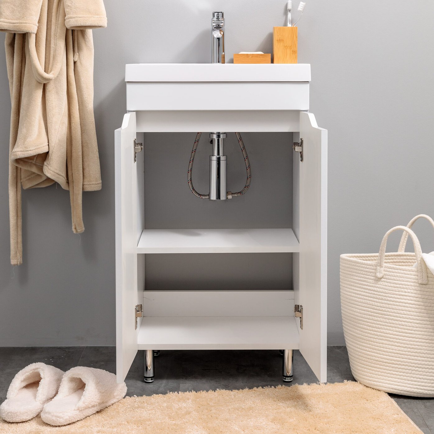 АРОНА 50 Комплект мебели напольный с дверцами, фасад МДФ с вырезами (под Слим 50/Альтаис 35), Белый AR-T50NAP-W