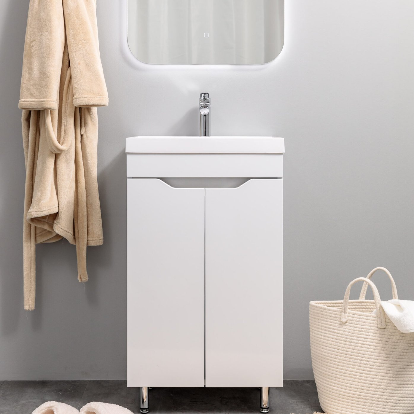 АРОНА 50 Комплект мебели напольный с дверцами, фасад МДФ с вырезами (под Слим 50/Альтаис 35), Белый AR-T50NAP-W