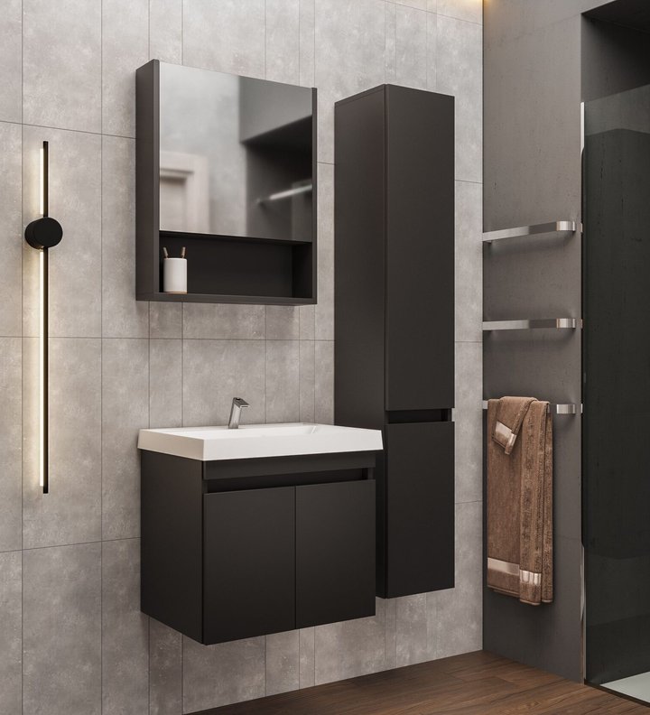 IZEO 60 комплект мебели подвесной c дверцами (тумба + умывальник Дакота 60), цвет Черный, шагрень 