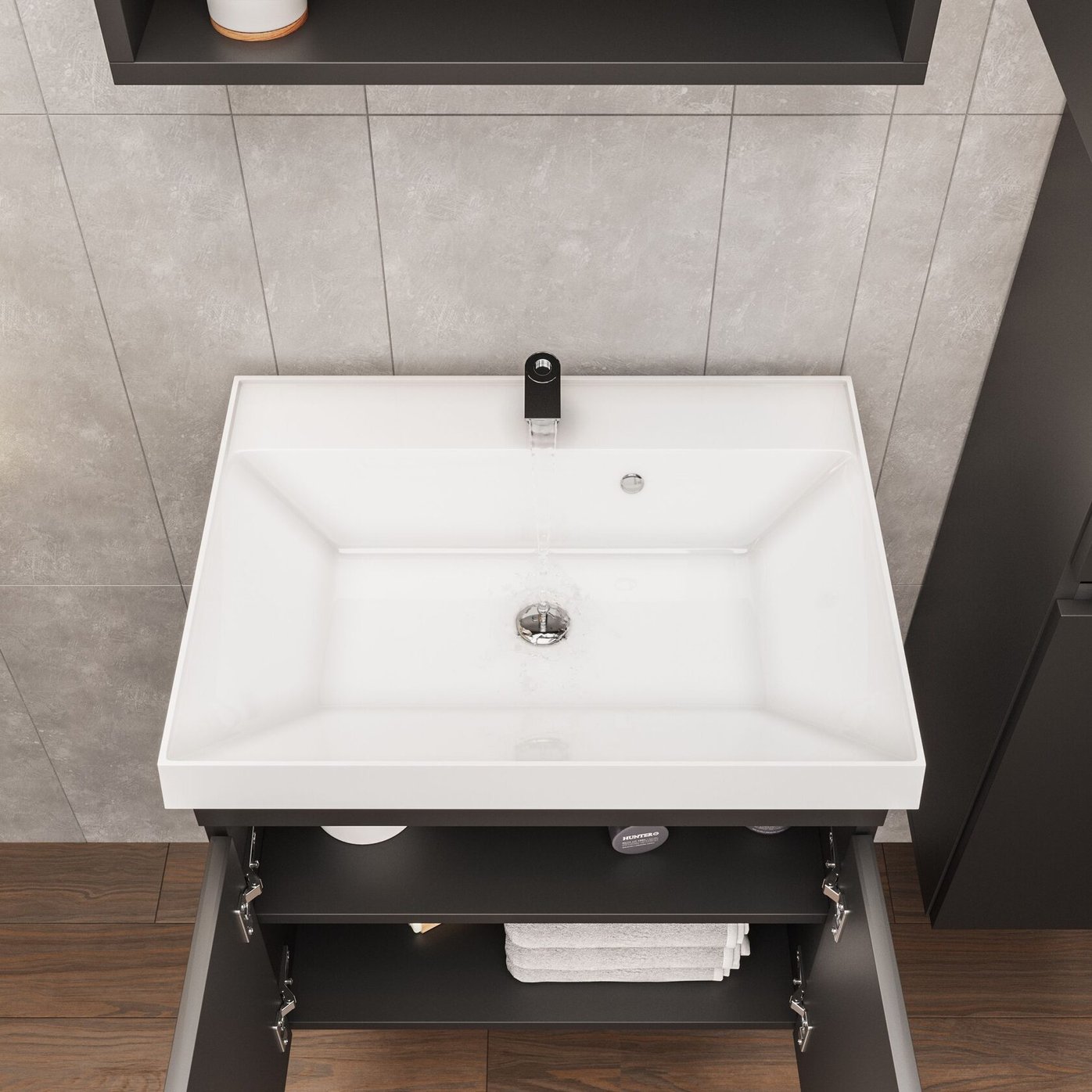 ИЗЕО 60 комплект мебели подвесной c дверцами (тумба + умывальник Дакота 60), цвет Черный, шагрень 