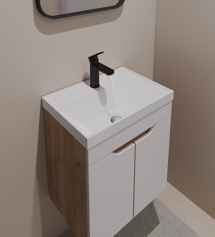 Arona 50 Комплект мебели подвесной, 2 дверцы с вырезами (под Слим 50/Altais 35), Белый/Дуб крафт AR-T50-W/PW