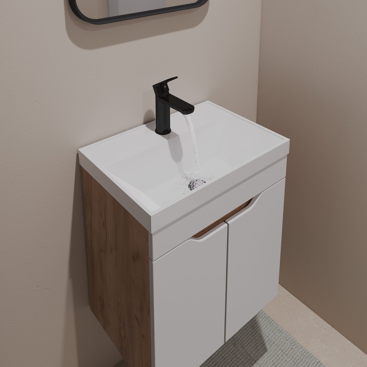 АРОНА 50 Комплект мебели подвесной, 2 дверцы с вырезами (под Слим 50/Альтаис 35), Белый/Дуб крафт AR-T50-W/PW