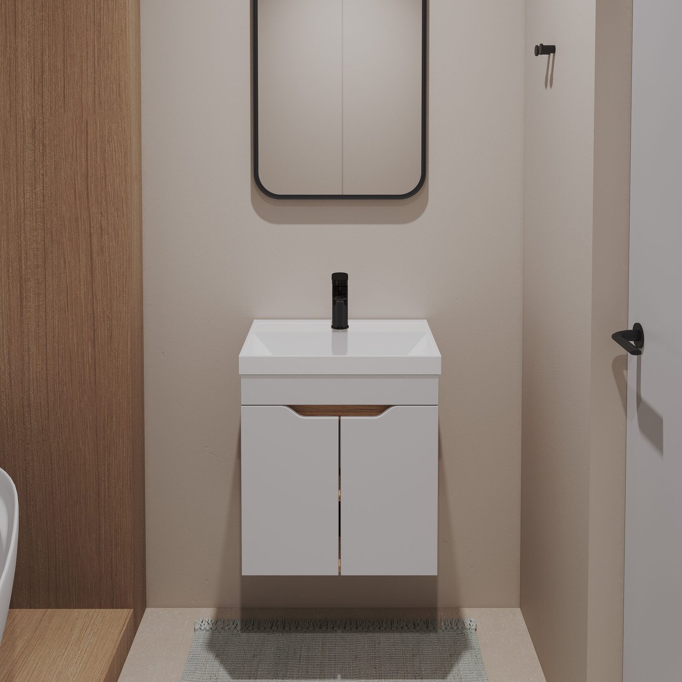 АРОНА 50 Комплект мебели подвесной, 2 дверцы с вырезами (под Слим 50/Альтаис 35), Белый/Дуб крафт AR-T50-W/PW