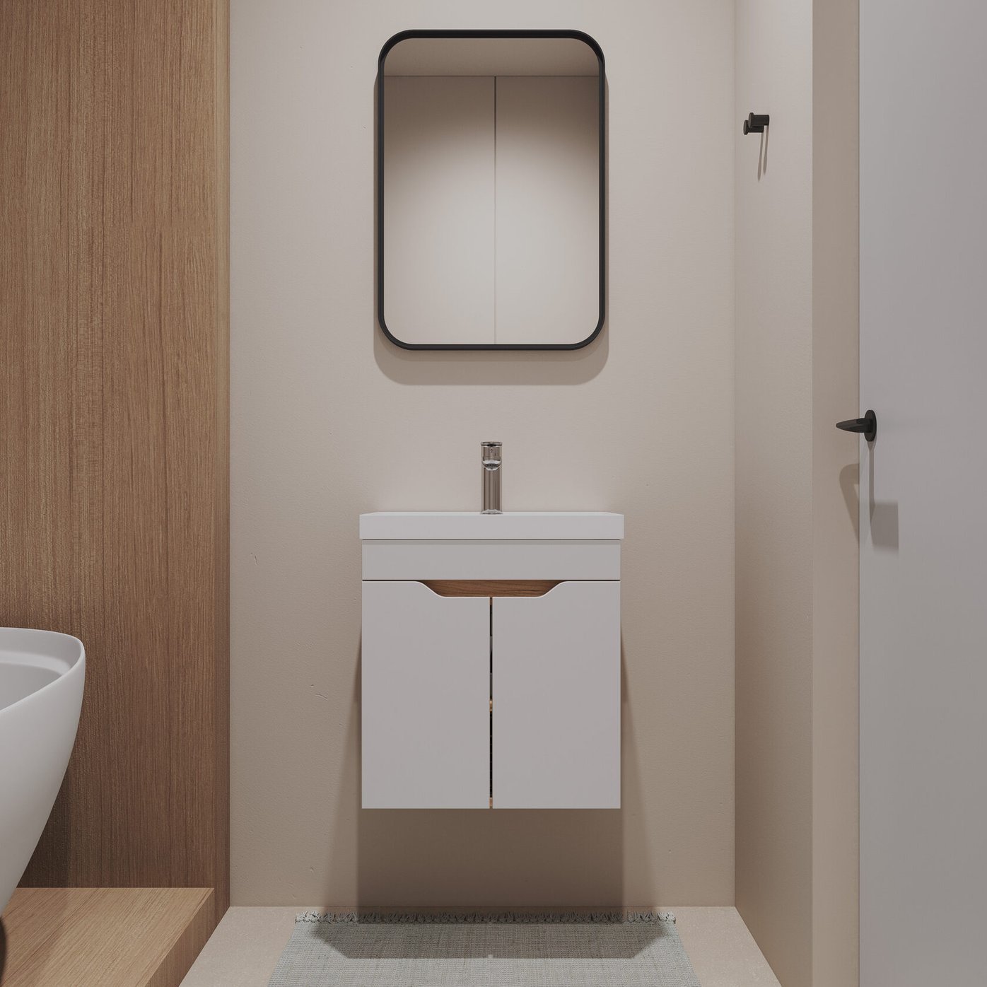 АРОНА 50 Комплект мебели подвесной, 2 дверцы с вырезами (под Слим 50/Альтаис 35), Белый/Дуб крафт AR-T50-W/PW