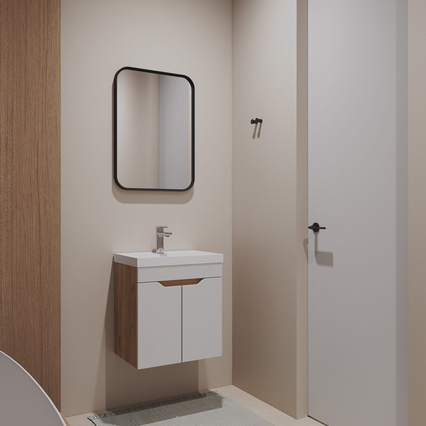 АРОНА 50 Комплект мебели подвесной, 2 дверцы с вырезами (под Слим 50/Альтаис 35), Белый/Дуб крафт AR-T50-W/PW