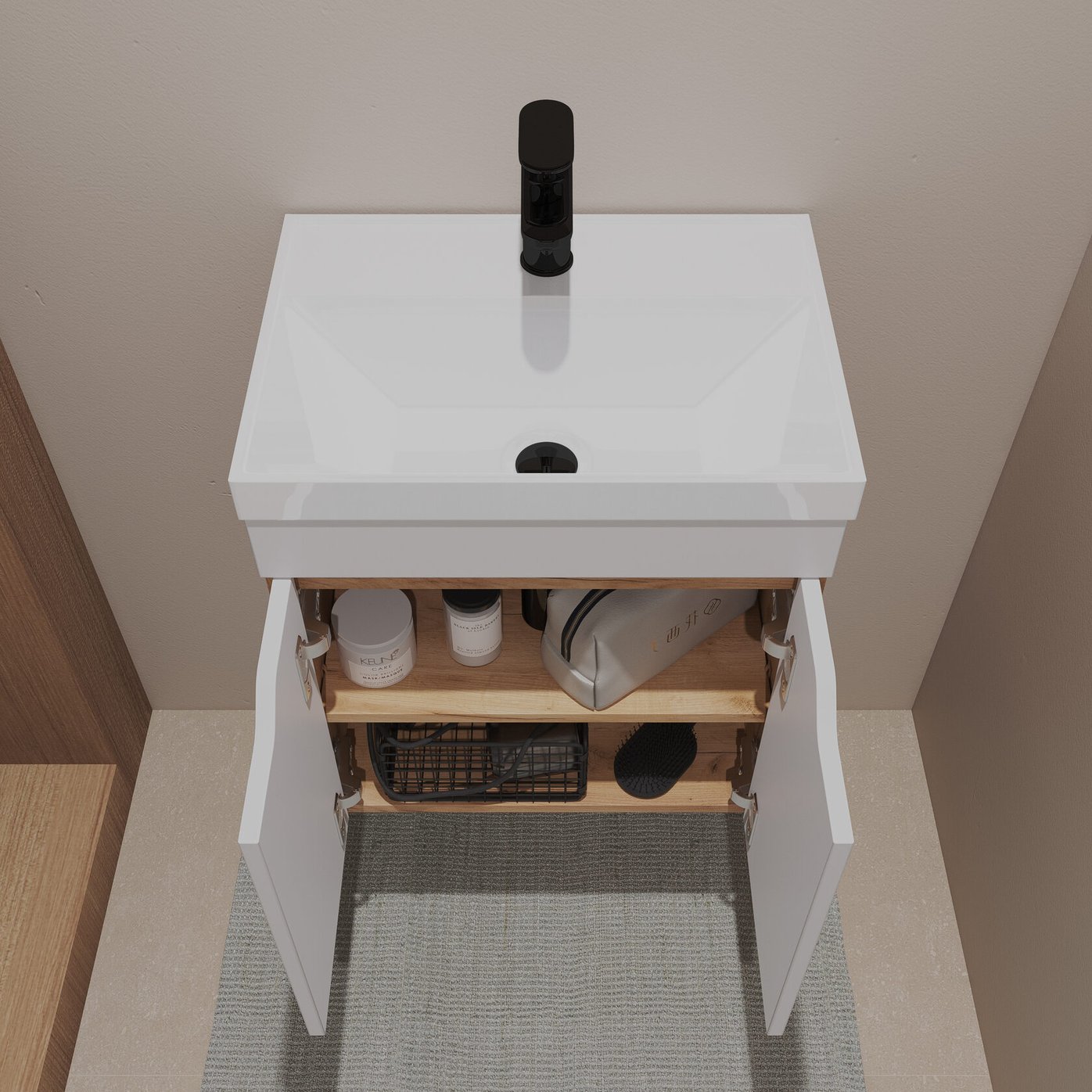 АРОНА 50 Комплект мебели подвесной, 2 дверцы с вырезами (под Слим 50/Альтаис 35), Белый/Дуб крафт AR-T50-W/PW