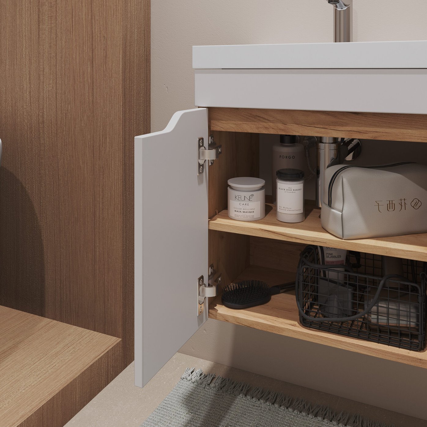 АРОНА 50 Комплект мебели подвесной, 2 дверцы с вырезами (под Слим 50/Альтаис 35), Белый/Дуб крафт AR-T50-W/PW