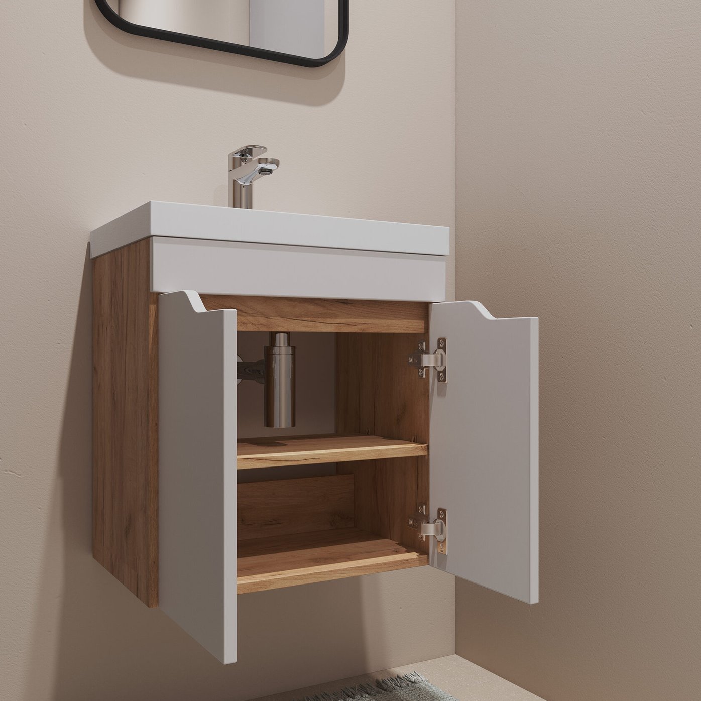 АРОНА 50 Комплект мебели подвесной, 2 дверцы с вырезами (под Слим 50/Альтаис 35), Белый/Дуб крафт AR-T50-W/PW