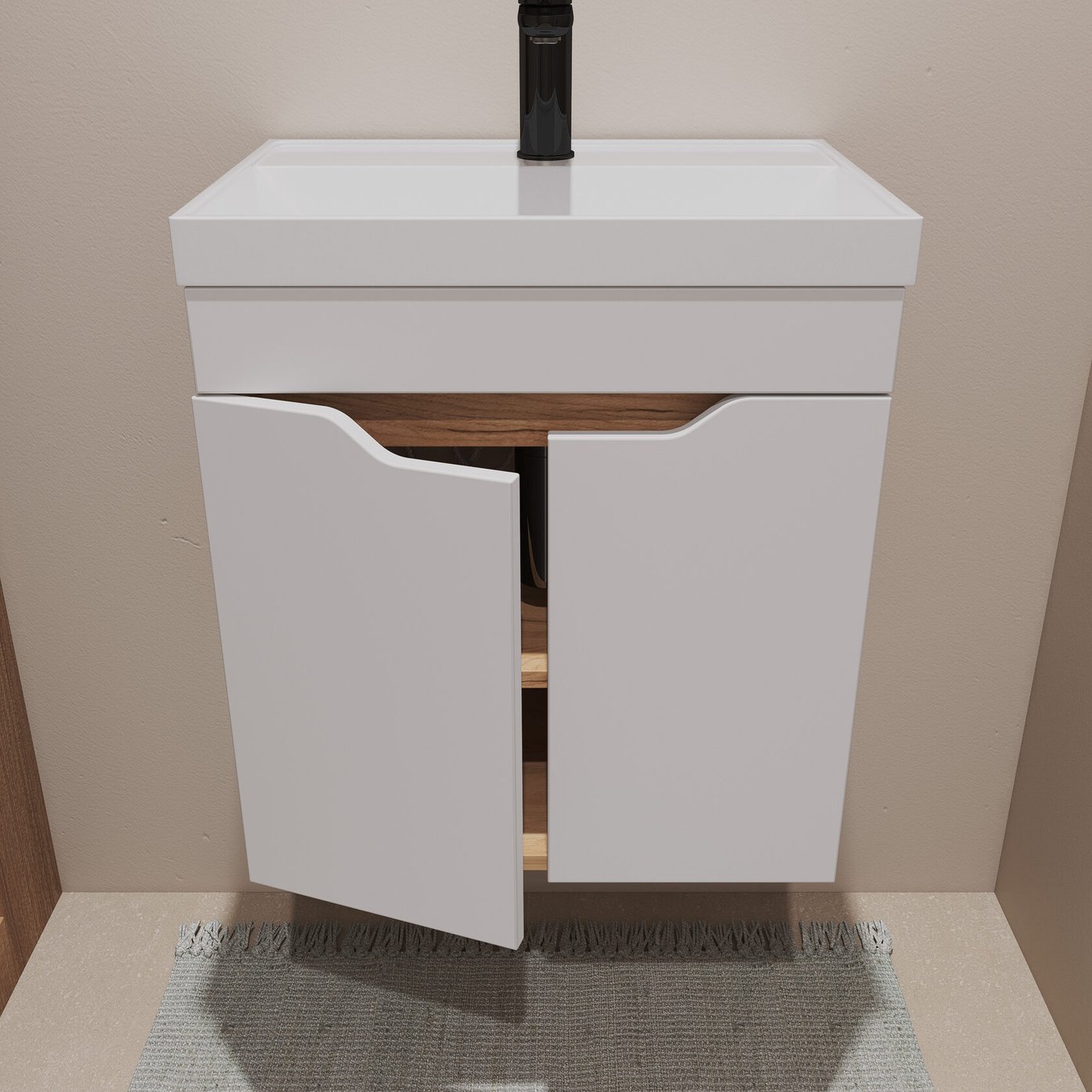 АРОНА 50 Комплект мебели подвесной, 2 дверцы с вырезами (под Слим 50/Альтаис 35), Белый/Дуб крафт AR-T50-W/PW