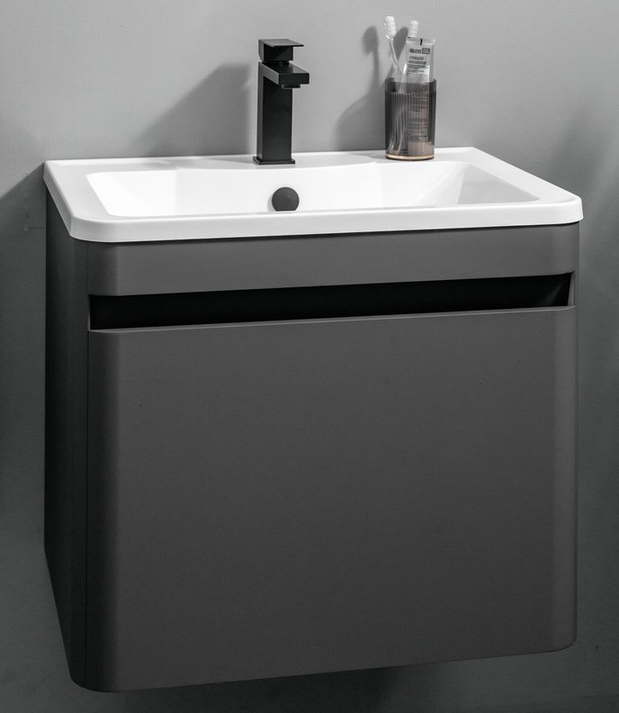 Bonassola 60 комплект тумба подвесная с 1 ящиком, скругленная (под Аллегро 600), цвет Графит BN-T60-A-Gr