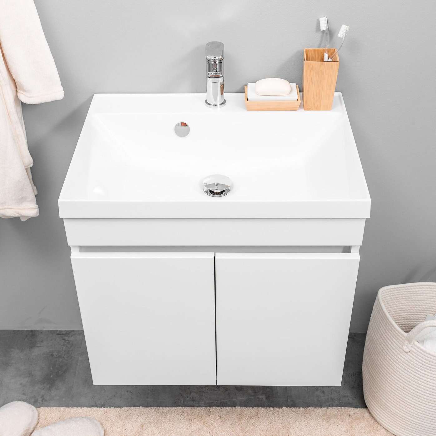 НЕМИ 60 комплект мебели подвесной c дверцами (тумба + умывальник Дакота 60), Белый