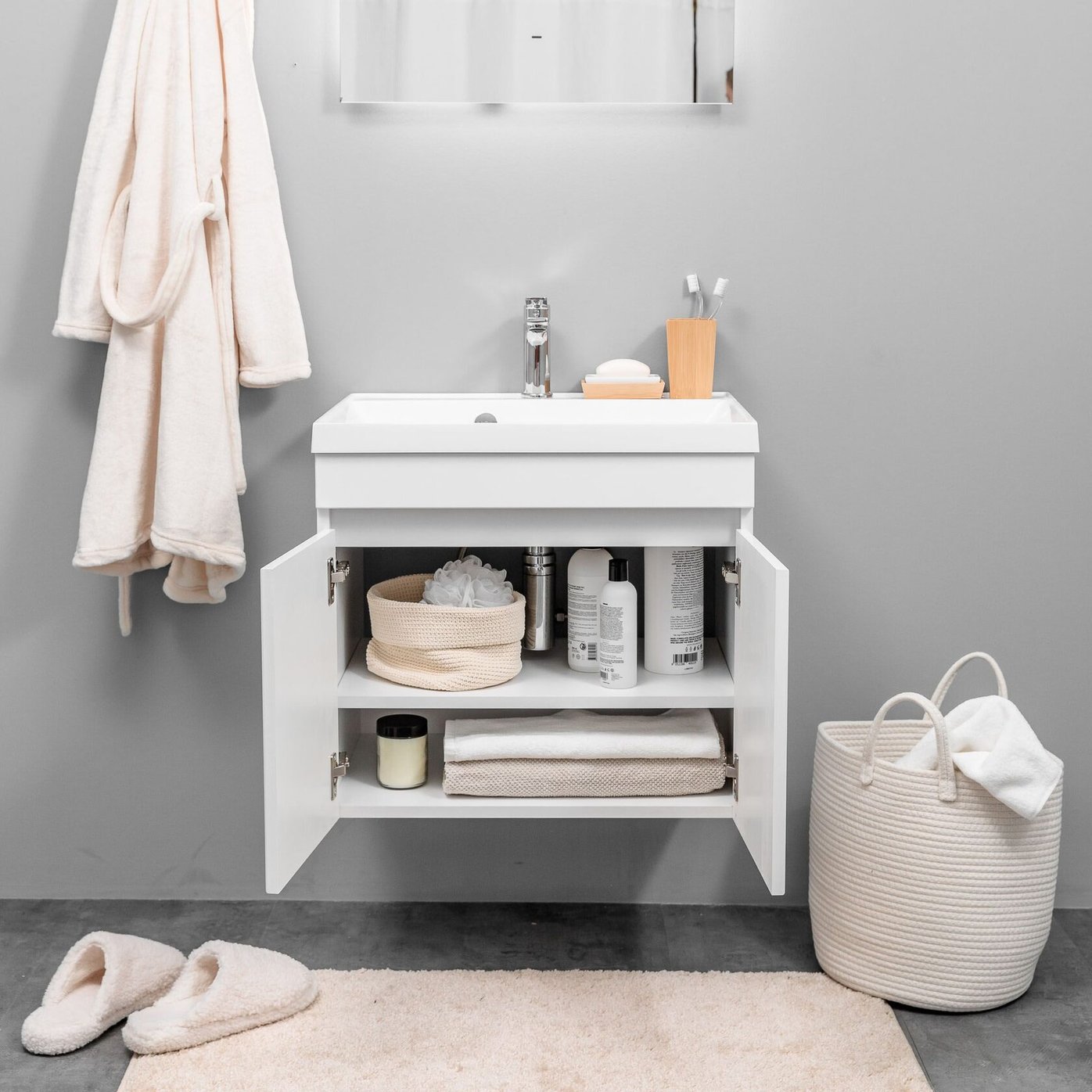НЕМИ 60 комплект мебели подвесной c дверцами (тумба + умывальник Дакота 60), Белый