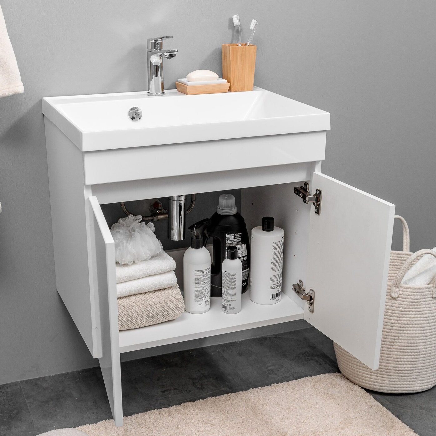 НЕМИ 60 комплект мебели подвесной c дверцами (тумба + умывальник Дакота 60), Белый