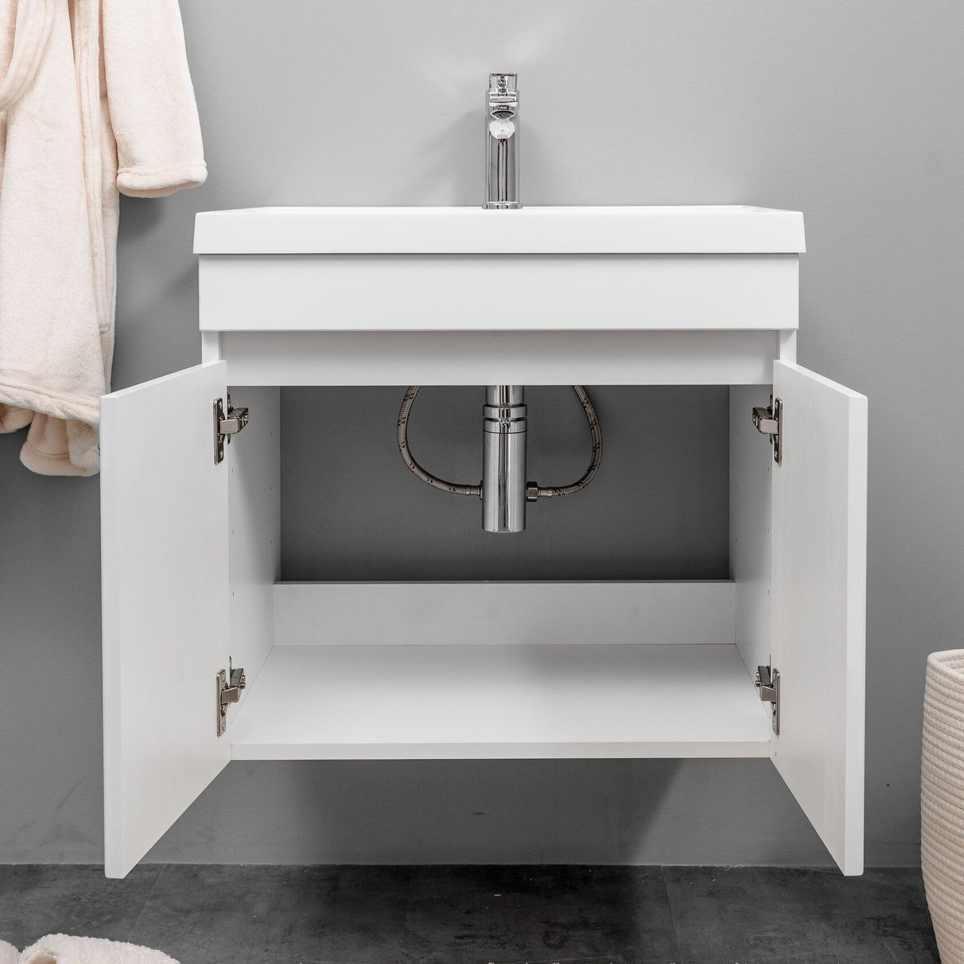 НЕМИ 60 комплект мебели подвесной c дверцами (тумба + умывальник Дакота 60), Белый