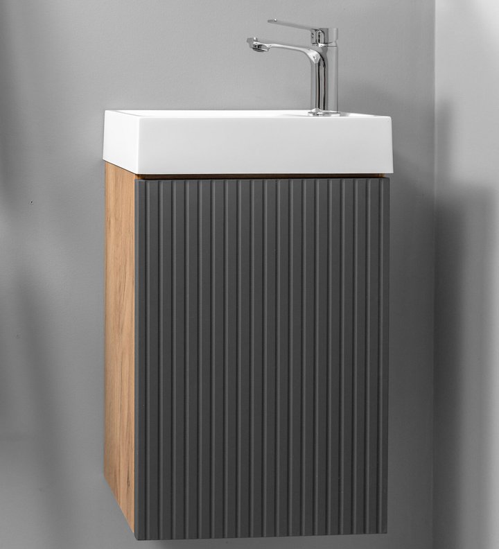 PICANTE 40 комплект мебели подвесной с дверцей МДФ фрез + раковина Серенити, Графит + крафт PI-T40Gr/KPW-S