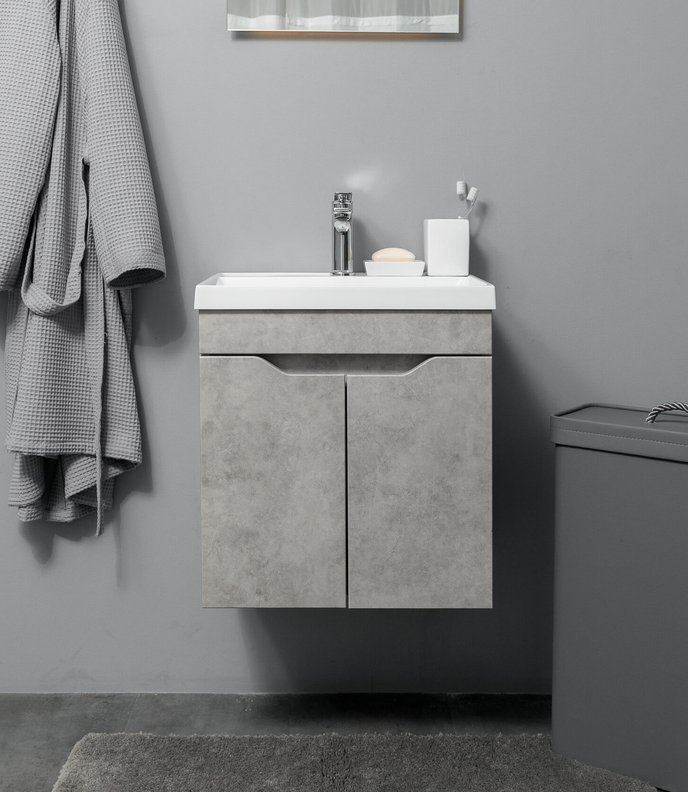 Arona 50 Комплект мебели подвесной с дверцами, фасад МДФ с вырезами (под Слим 50/Altais 35), Бетон лофт AR-T50-Be