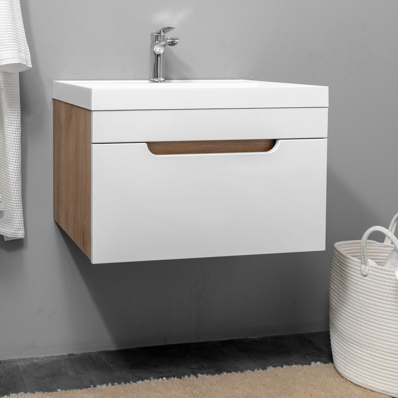 БИАНА 60 комплект, подвесной с 1 ящиком, фасад МДФ (под Астория), цвет Белый+Крафт BI-T60-W/PW