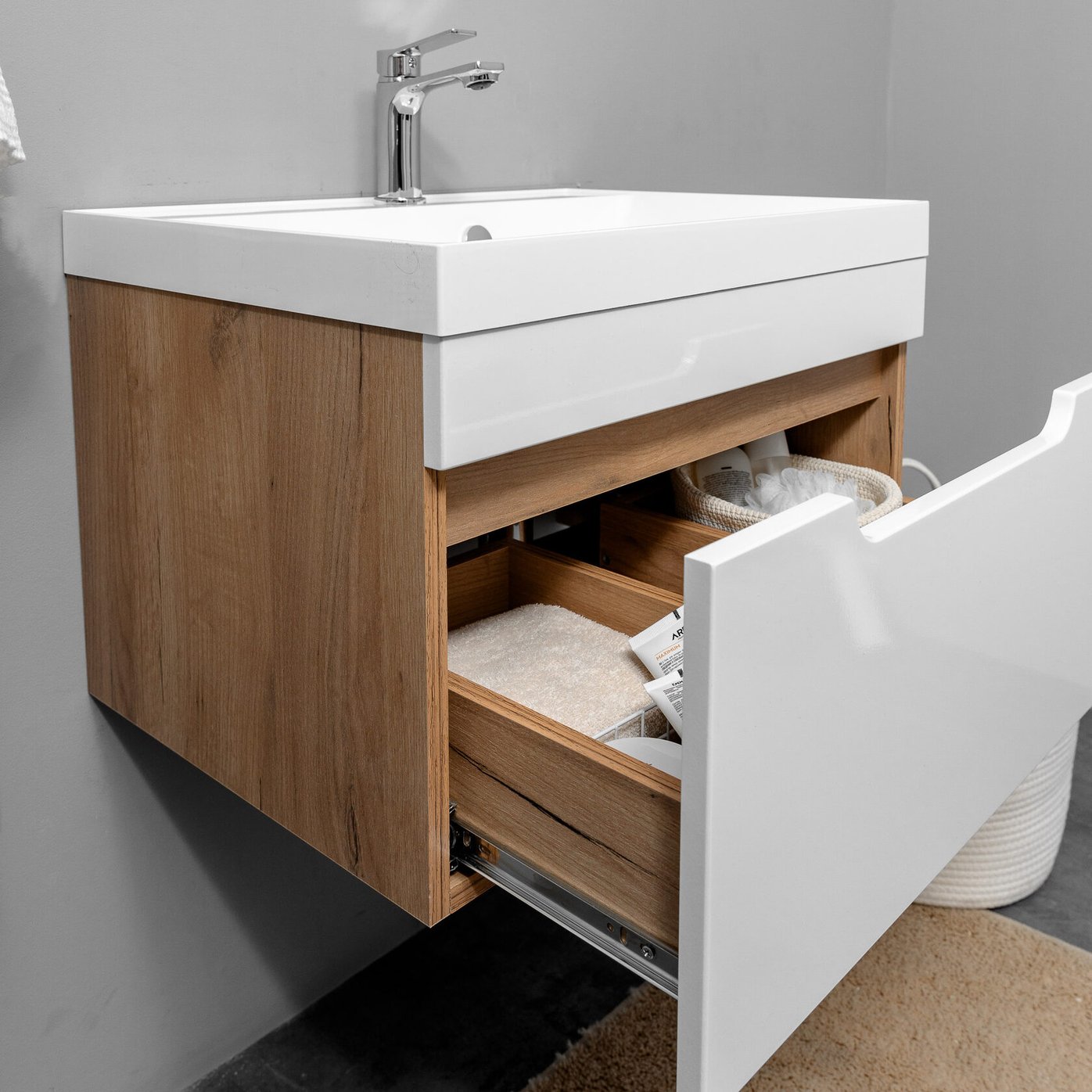 БИАНА 60 комплект, подвесной с 1 ящиком, фасад МДФ (под Астория), цвет Белый+Крафт BI-T60-W/PW