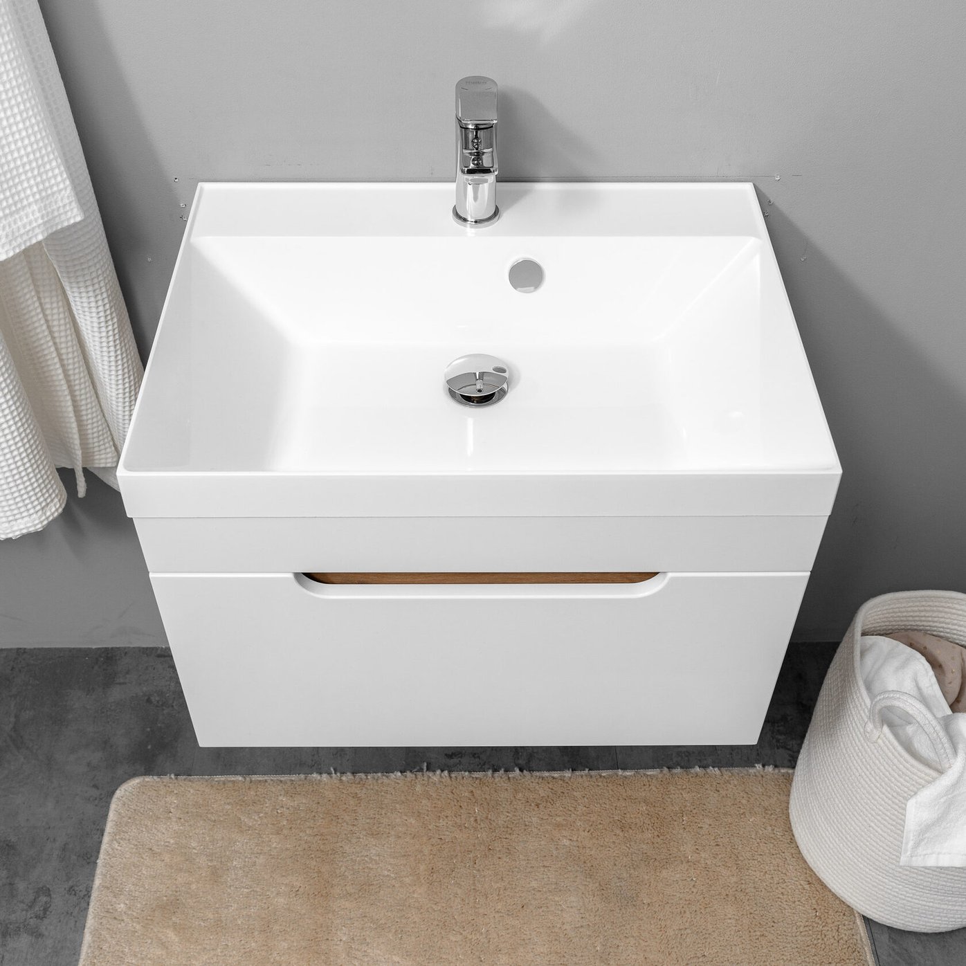 БИАНА 60 комплект, подвесной с 1 ящиком, фасад МДФ (под Астория), цвет Белый+Крафт BI-T60-W/PW