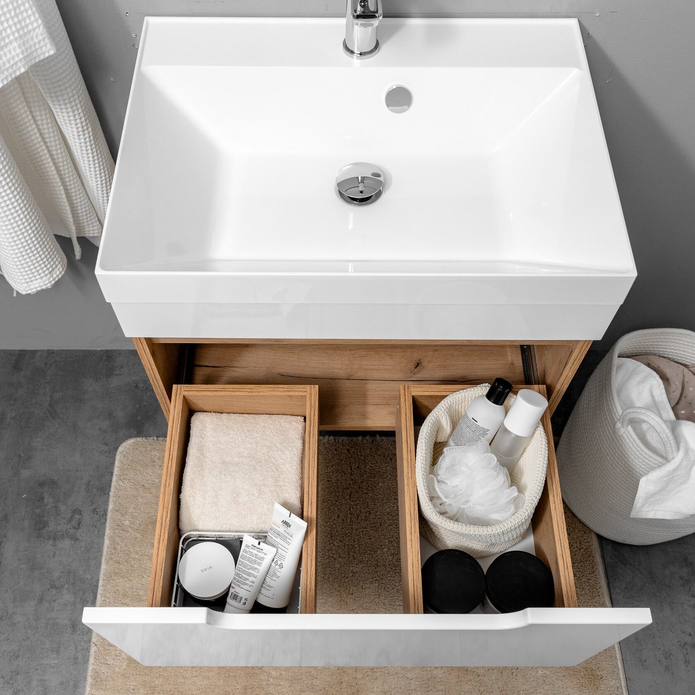 БИАНА 60 комплект, подвесной с 1 ящиком, фасад МДФ (под Астория), цвет Белый+Крафт BI-T60-W/PW