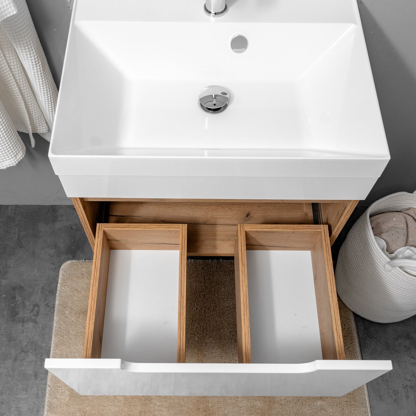 БИАНА 60 комплект, подвесной с 1 ящиком, фасад МДФ (под Астория), цвет Белый+Крафт BI-T60-W/PW