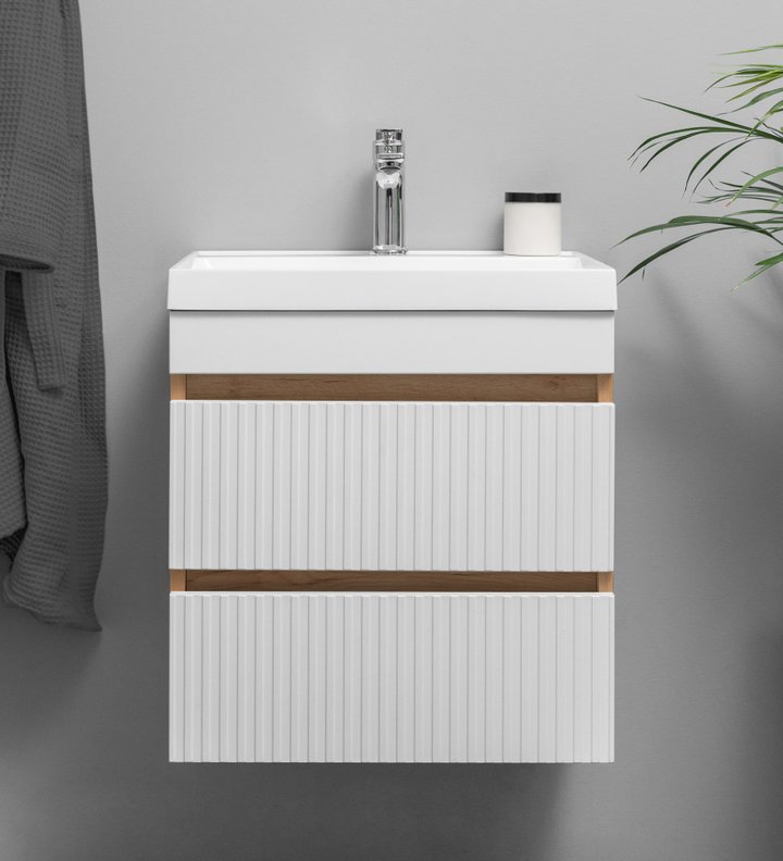 SCANNO 50 Комплект мебели подвесной c ящиками (фрезеровка) под раковину Слим 50/Altais 35, цвет Белый+Крафт SC-T50-W/PW