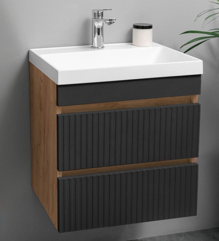 SCANNO 50 Комплект мебели подвесной c ящиками (фрезеровка) под раковину Слим 50/Altais 35, цвет Дуб крафт + Графит SC-T50-PW/Gr