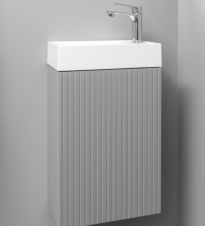 PICANTE 40 комплект мебели подвесной с дверцей МДФ фрез + раковина Серенити, цвет Серый PI-T40Gr-S