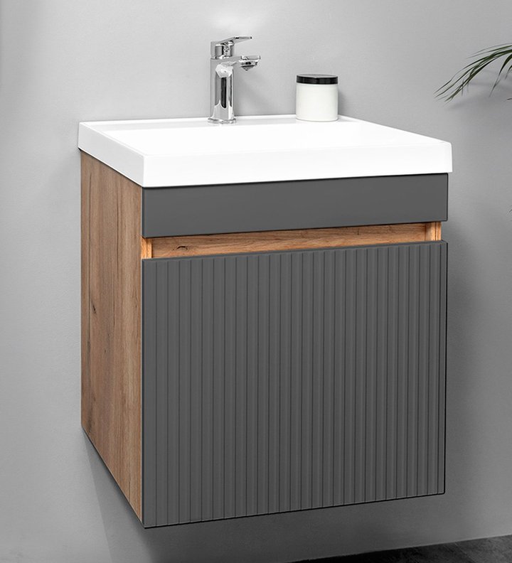 Fresco 50 комплект мебели подвесной c ящиком МДФ (под Слим 50/Altais 35), цвет графит+крафт Fr-T50FrGr/KPW-1dr