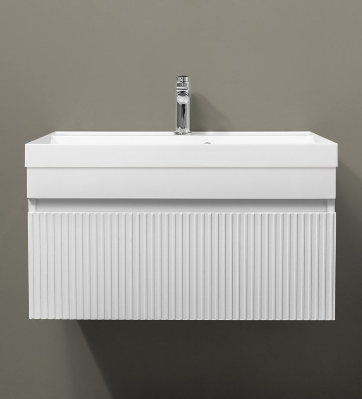 ЗЕФИРО 70 Комплект мебели подвесной c 1 ящиком, фасад МДФ с фрезеровкой (тумба + раковина Астория 70), Белый ZE-T70-W