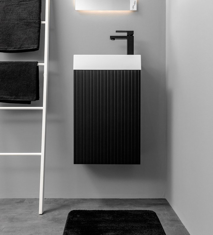 PICANTE 40 комплект мебели подвесной с дверцей МДФ фрез + раковина Серенити, Черный PI-T40Bl-S