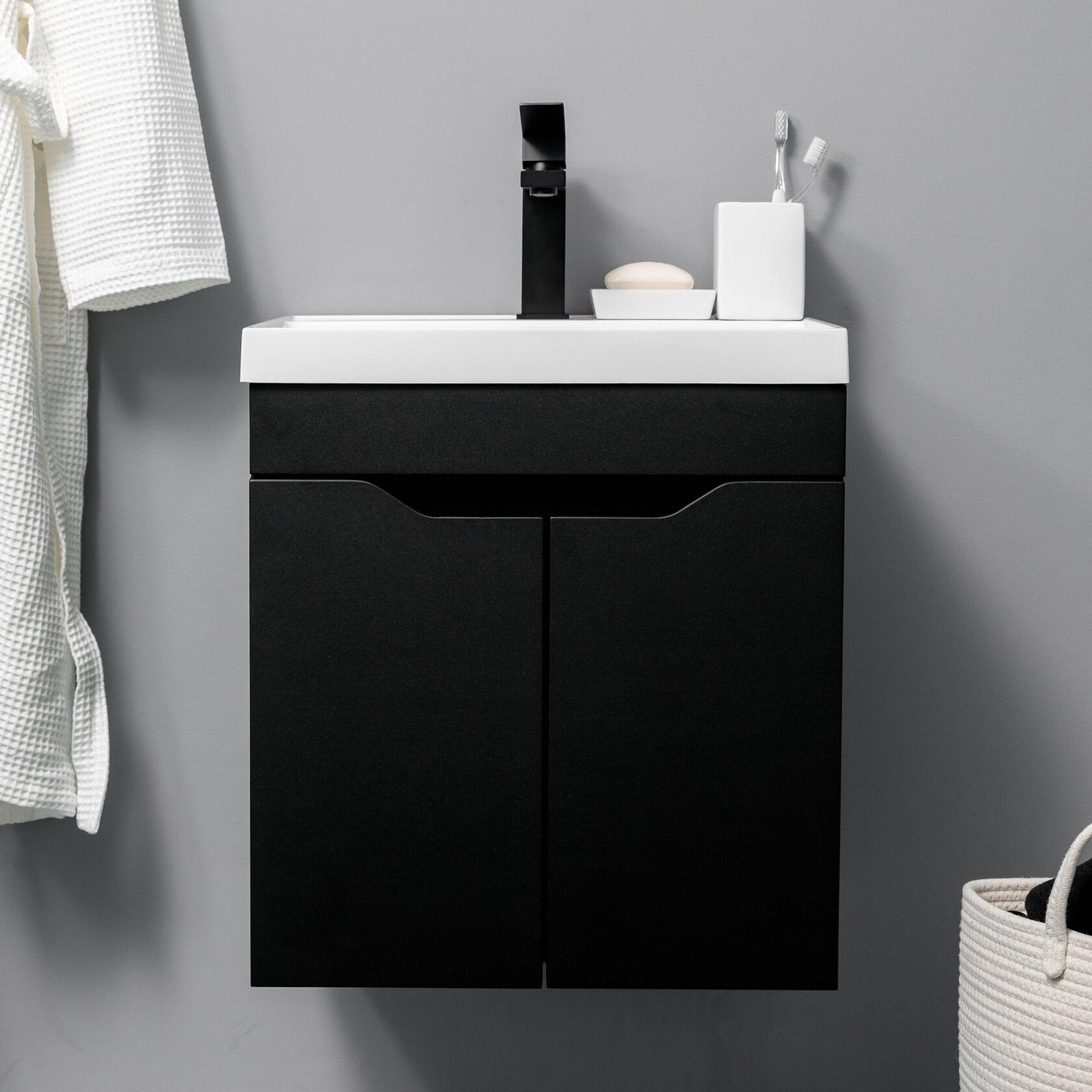 АРОНА 50 Комплект мебели подвесной с дверцами, фасад МДФ с вырезами (под Слим 50/Альтаис 35), Черный AR-T50-Bl