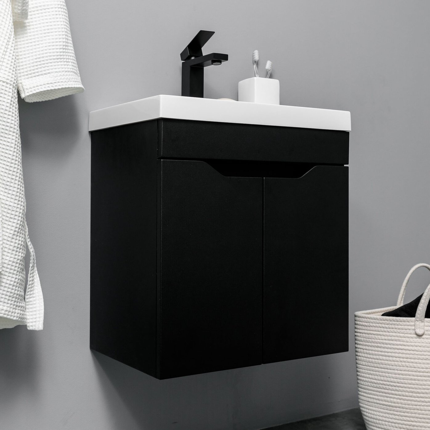 АРОНА 50 Комплект мебели подвесной с дверцами, фасад МДФ с вырезами (под Слим 50/Альтаис 35), Черный AR-T50-Bl