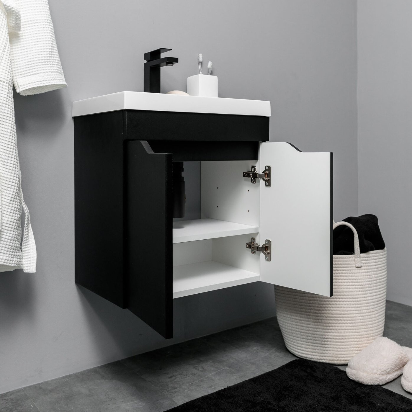 АРОНА 50 Комплект мебели подвесной с дверцами, фасад МДФ с вырезами (под Слим 50/Альтаис 35), Черный AR-T50-Bl