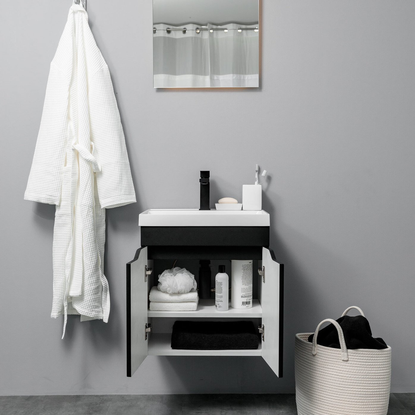 АРОНА 50 Комплект мебели подвесной с дверцами, фасад МДФ с вырезами (под Слим 50/Альтаис 35), Черный AR-T50-Bl