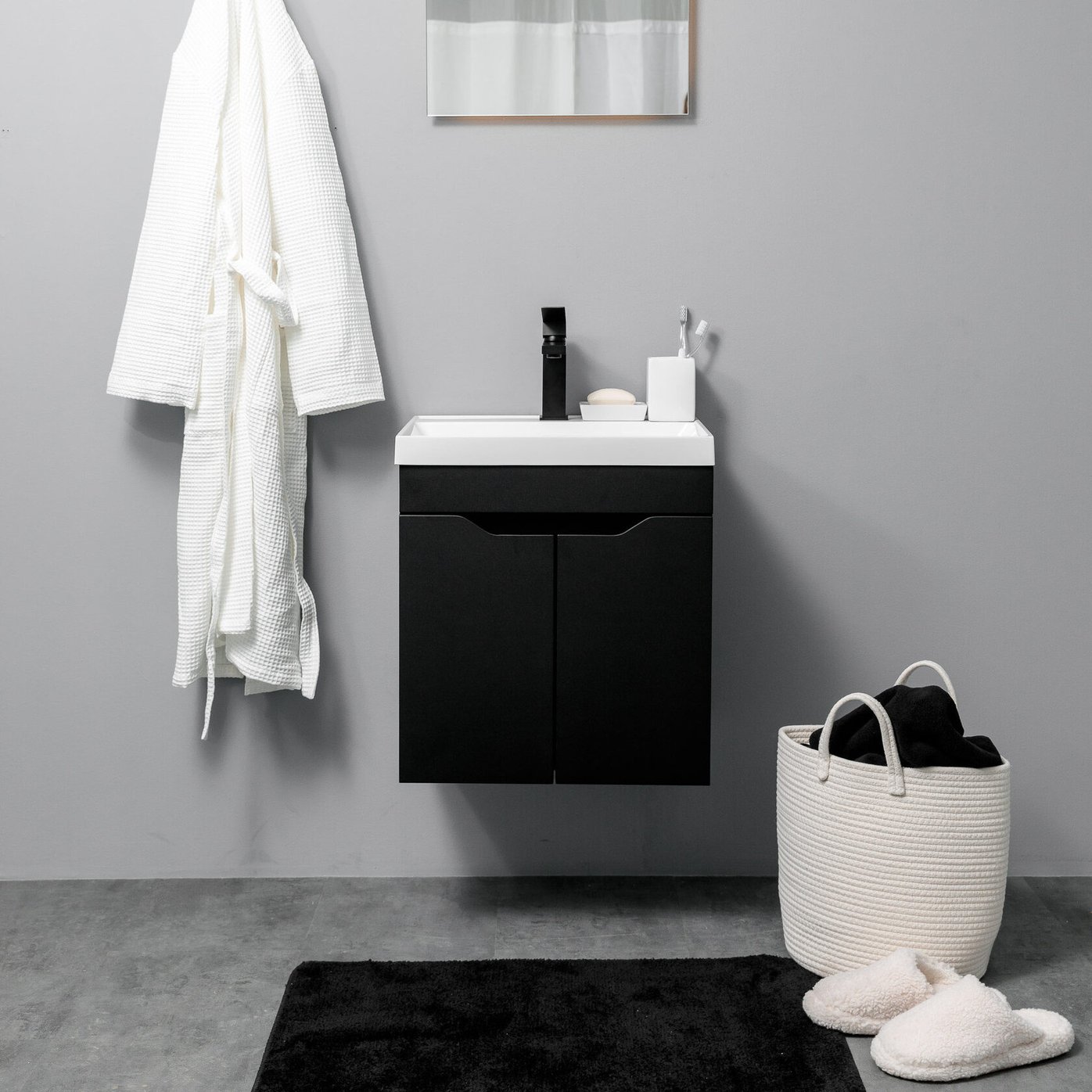 АРОНА 50 Комплект мебели подвесной с дверцами, фасад МДФ с вырезами (под Слим 50/Альтаис 35), Черный AR-T50-Bl