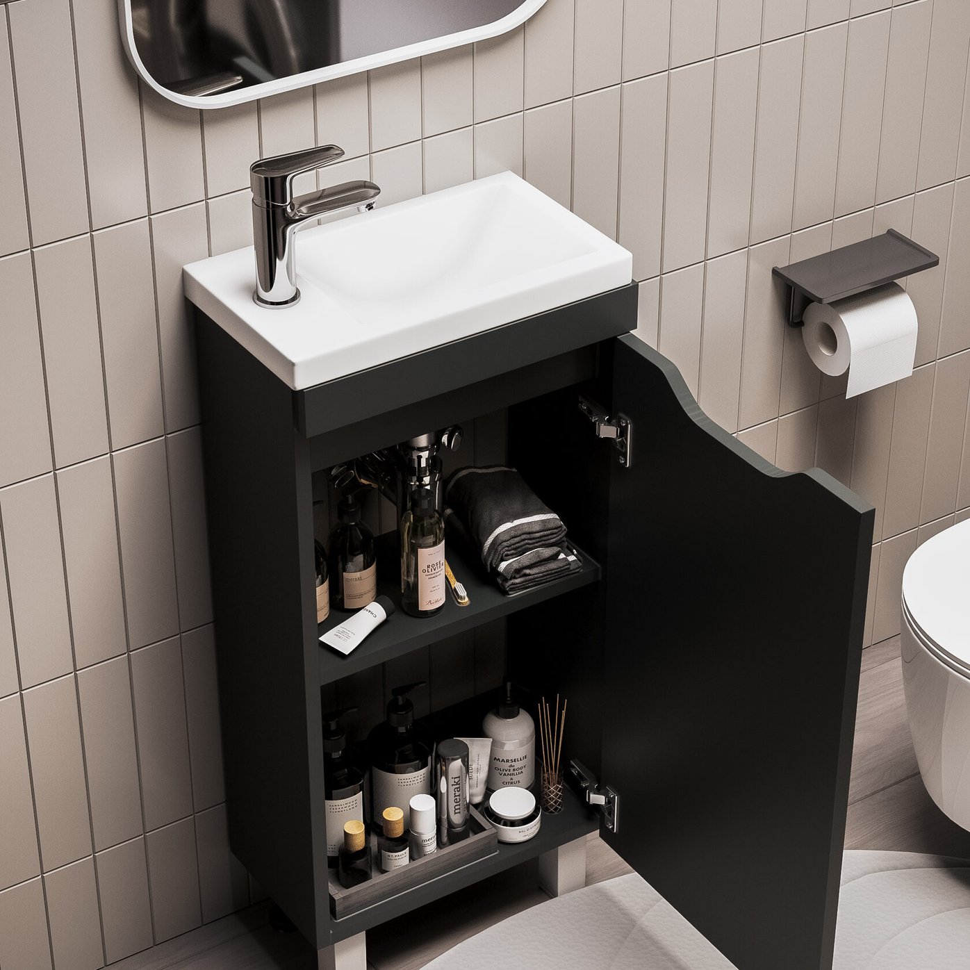 БРАВО 40 комплект мебели напольной с дверцей (тумба + раковина Квадро 40), цвет Черный BV-T40Bl-V