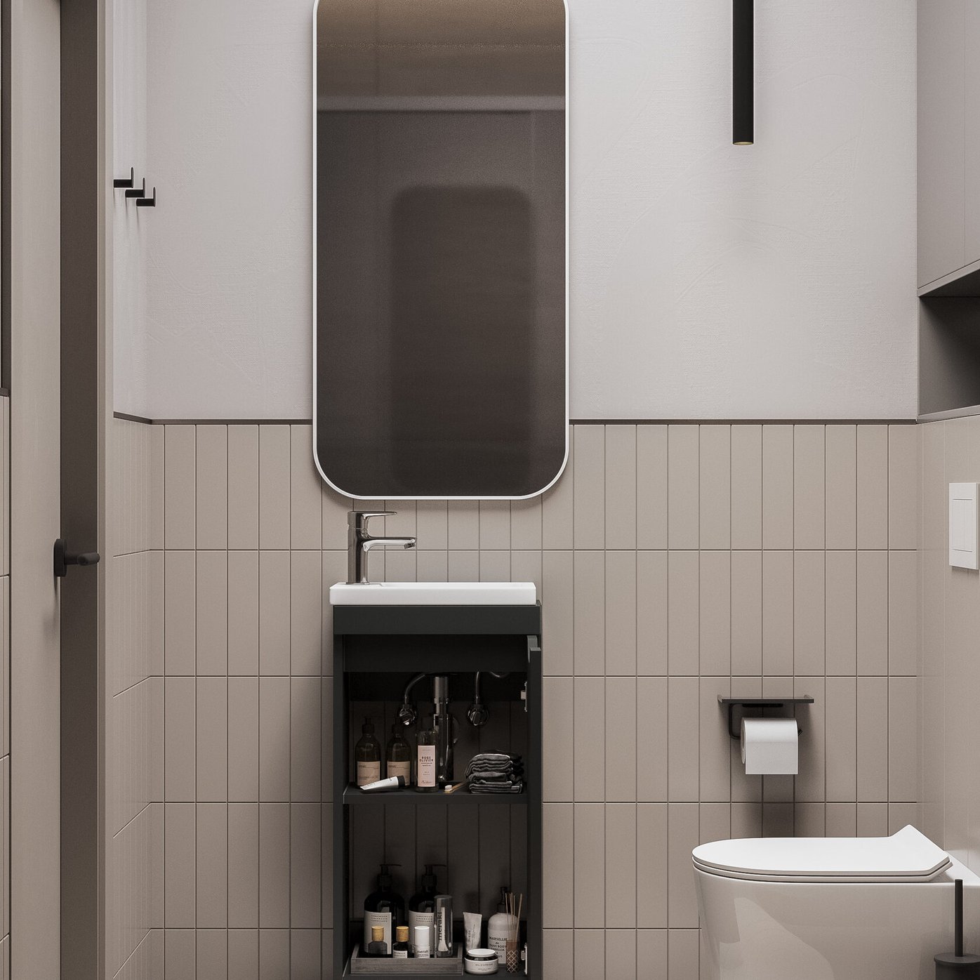 БРАВО 40 комплект мебели напольной с дверцей (тумба + раковина Квадро 40), цвет Черный BV-T40Bl-V