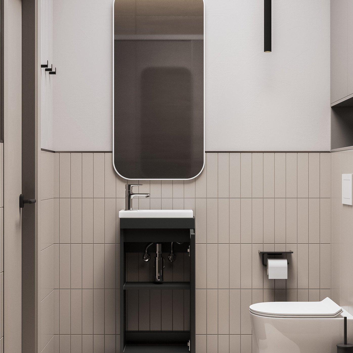 БРАВО 40 комплект мебели напольной с дверцей (тумба + раковина Квадро 40), цвет Черный BV-T40Bl-V