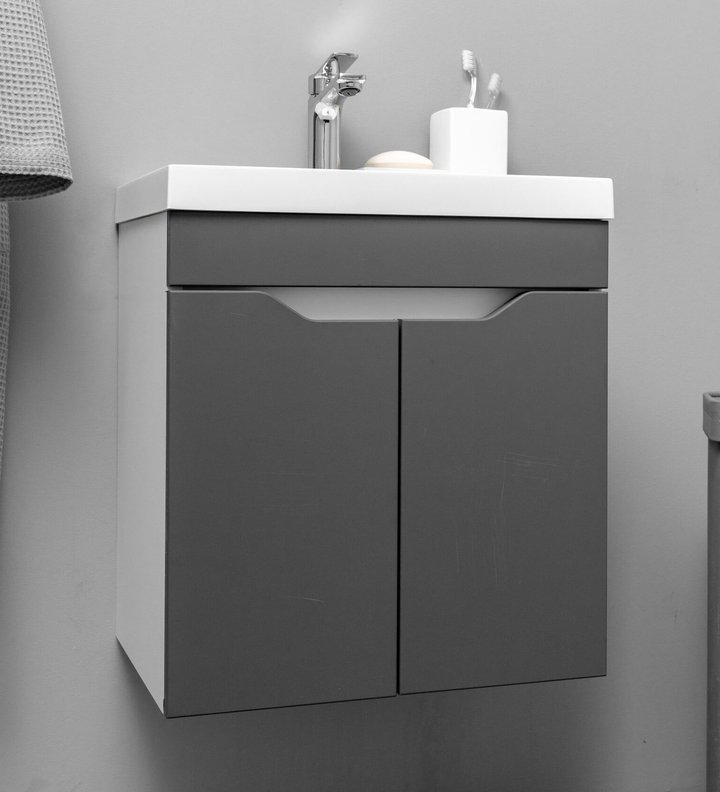 Arona 50 Комплект мебели подвесной с дверцами, фасад МДФ с вырезами (под Слим 50/Altais 35), Графит+Белый AR-T50-Gr/W