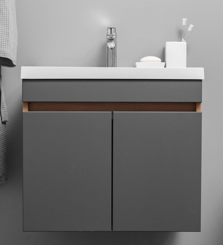 NEMI 60 комплект мебели подвесной c дверцами (тумба + умывальник Дакота 60), Дуб крафт + Графит NM-D-T60Gr/PW