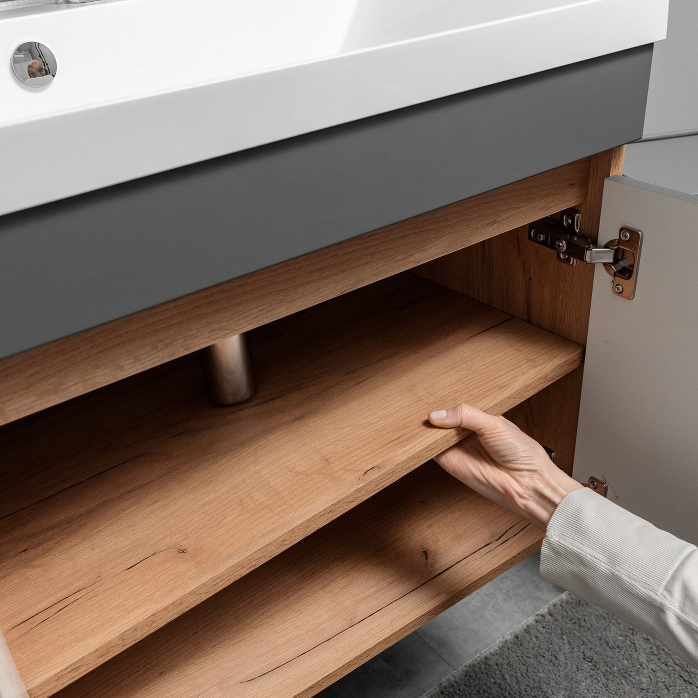 НЕМИ 60 комплект мебели подвесной c дверцами (тумба + умывальник Дакота 60), Дуб крафт + Графит NM-D-T60Gr/PW