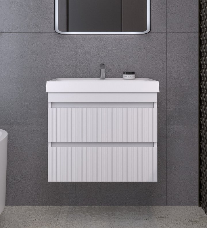 SCANNO 60 Комплект мебели подвесной c ящиками (фрезеровка) (тумба + раковина Дакота), Белый