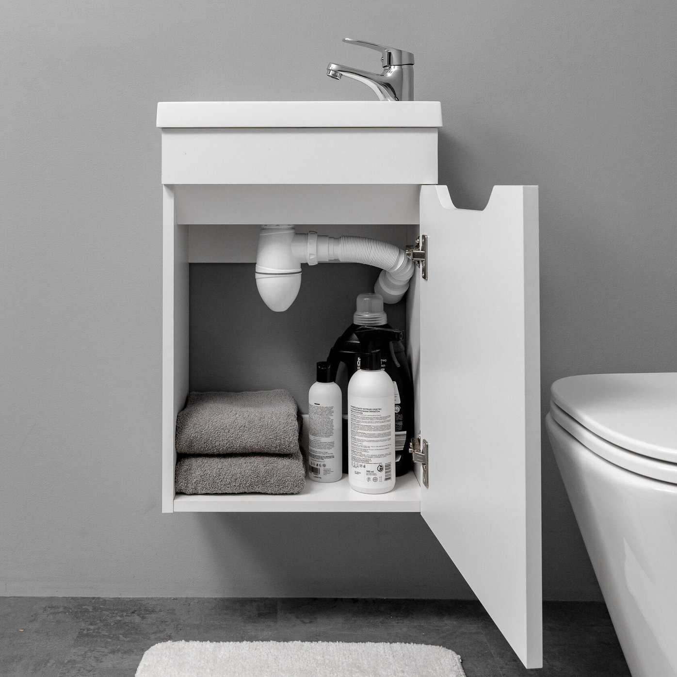 ИЗЕО 40 комплект мебели подвесной (тумба + раковина+смеситель+сифон), цвет белый IZ-T40W2-K/S/S