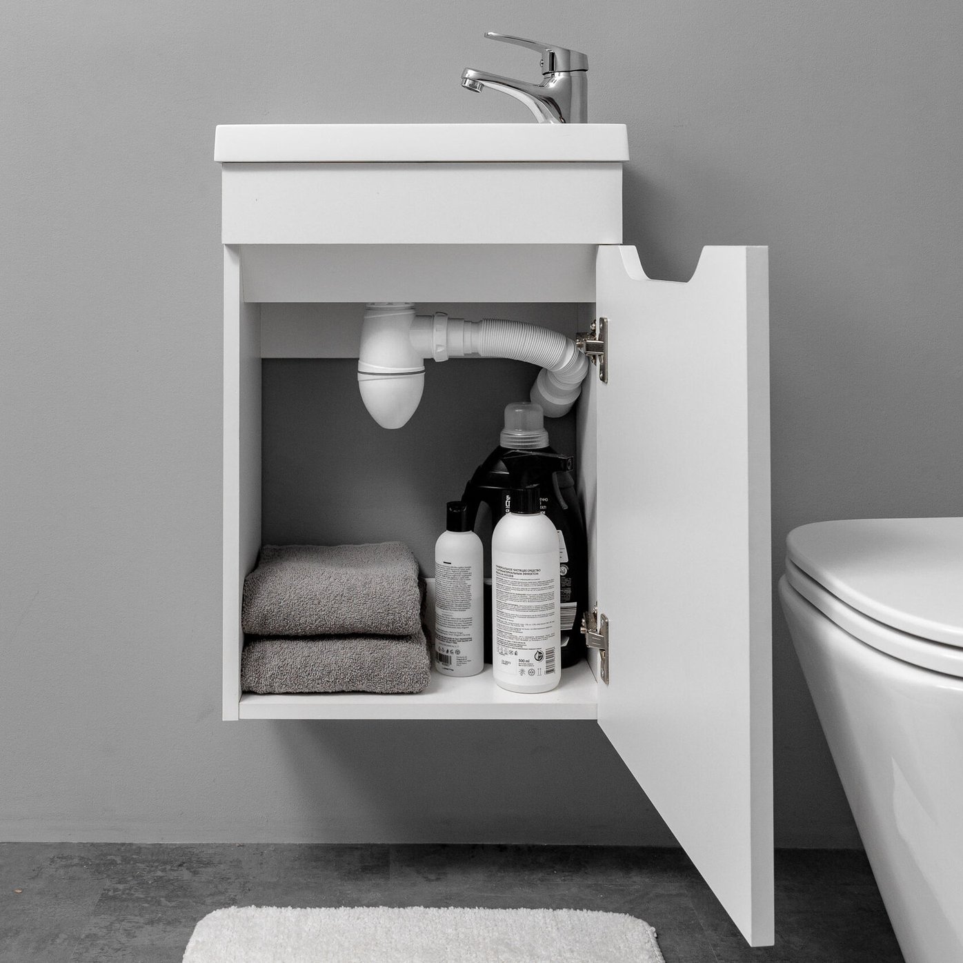 ИЗЕО 40 комплект мебели подвесной (тумба + раковина+смеситель+сифон), цвет белый IZ-T40W2-K/S/S