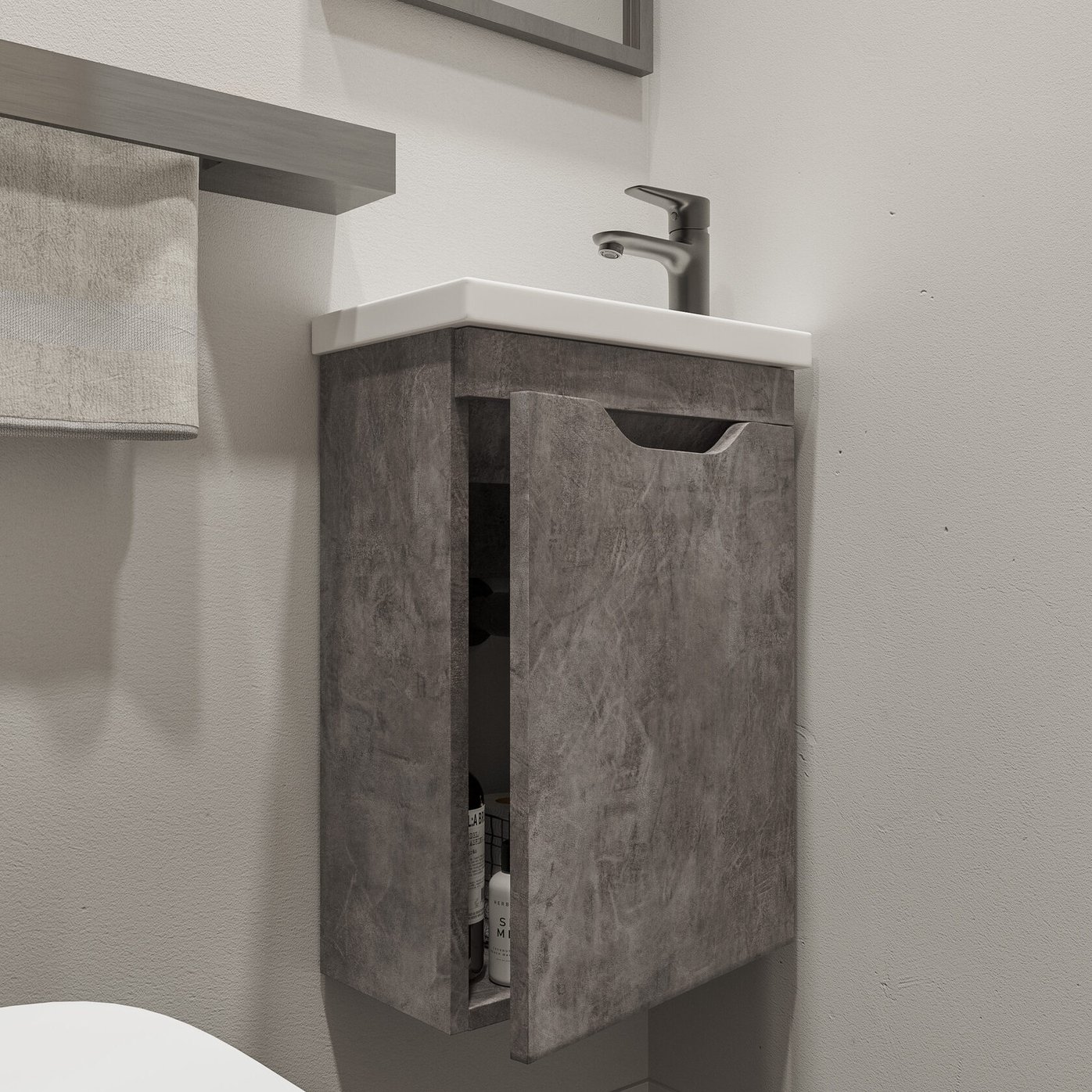 ИЗЕО 40 комплект мебели подвесной с дверцей (тумба + раковина Квадро 40) цвет Камень темный IZ-T40KT-V