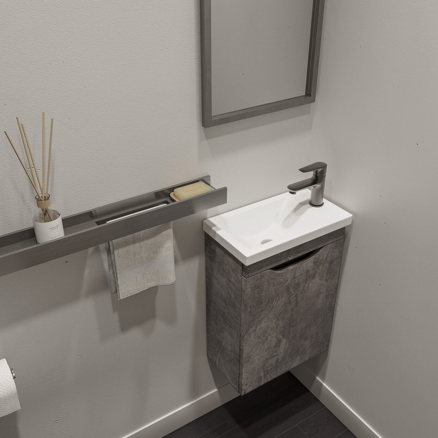 ИЗЕО 40 комплект мебели подвесной с дверцей (тумба + раковина Квадро 40) цвет Камень темный IZ-T40KT-V