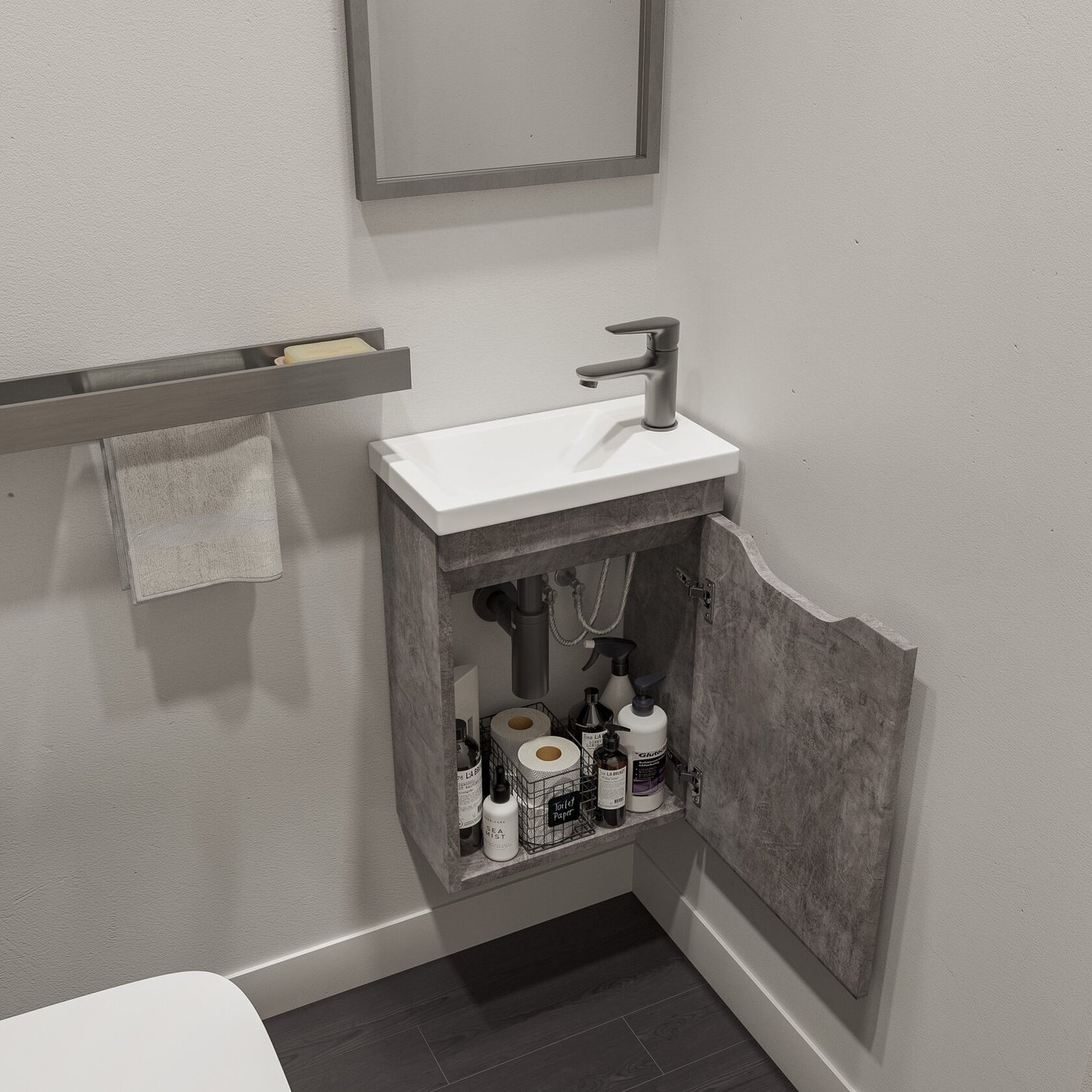 ИЗЕО 40 комплект мебели подвесной с дверцей (тумба + раковина Квадро 40) цвет Камень темный IZ-T40KT-V