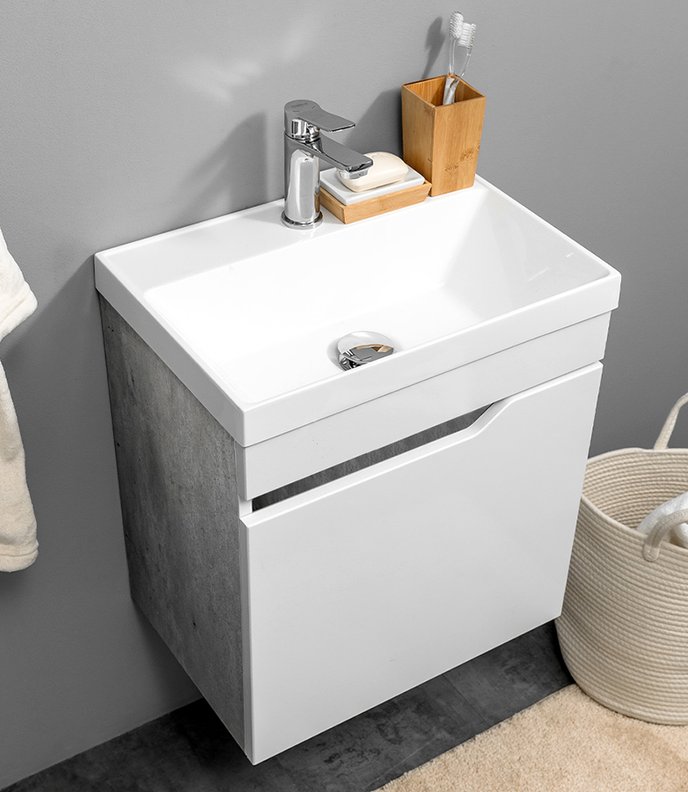 Fortuna 50 Комплект мебели подвесной, дверь с вырезом (под Слим 50/Altais 35), цвет Белый/БетМетрополитан FT-S-T50W/BM