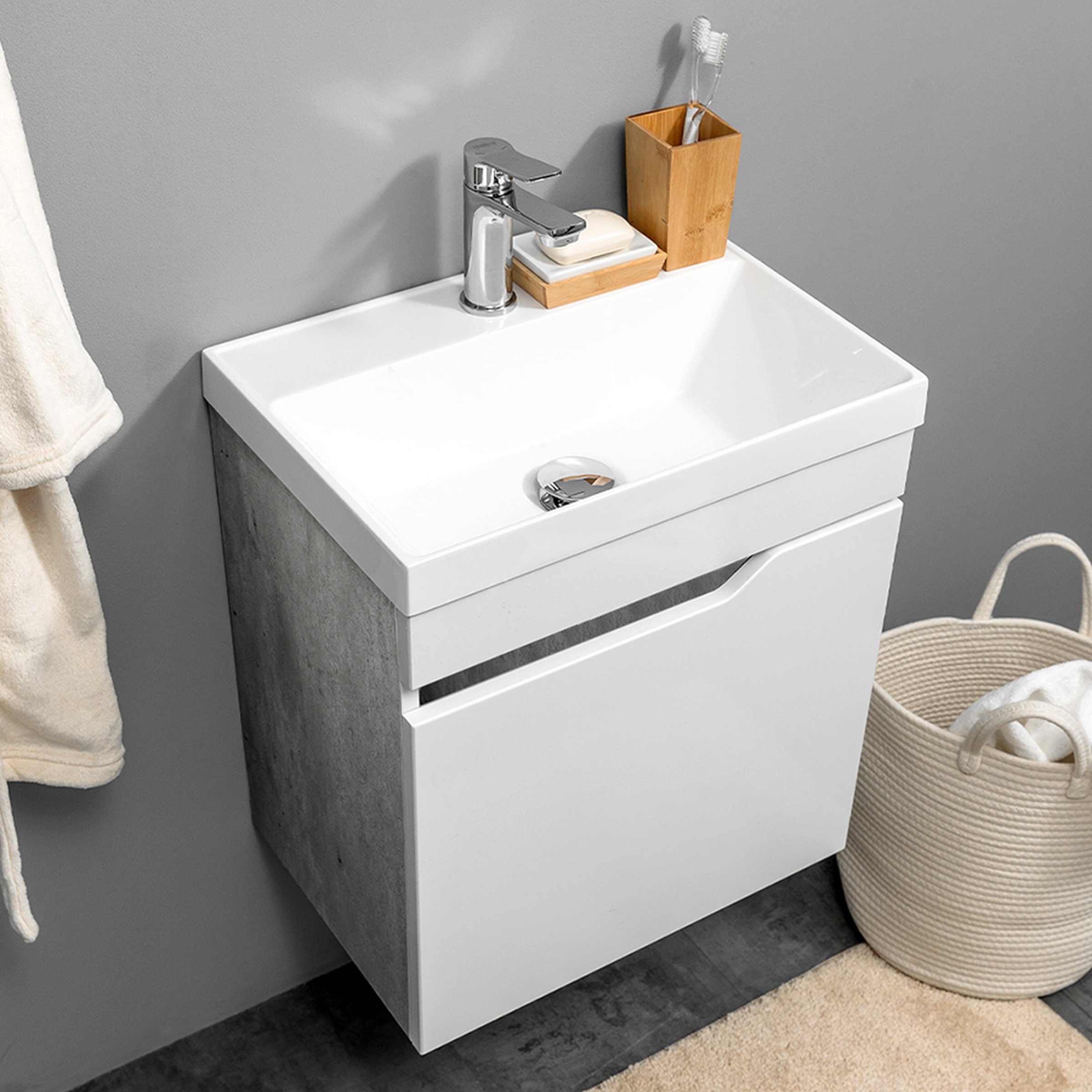 ФОРТУНА 50 Комплект мебели подвесной, дверь с вырезом (под Слим 50/Альтаис 35), цвет Белый/БетМетрополитан FT-S-T50W/BM